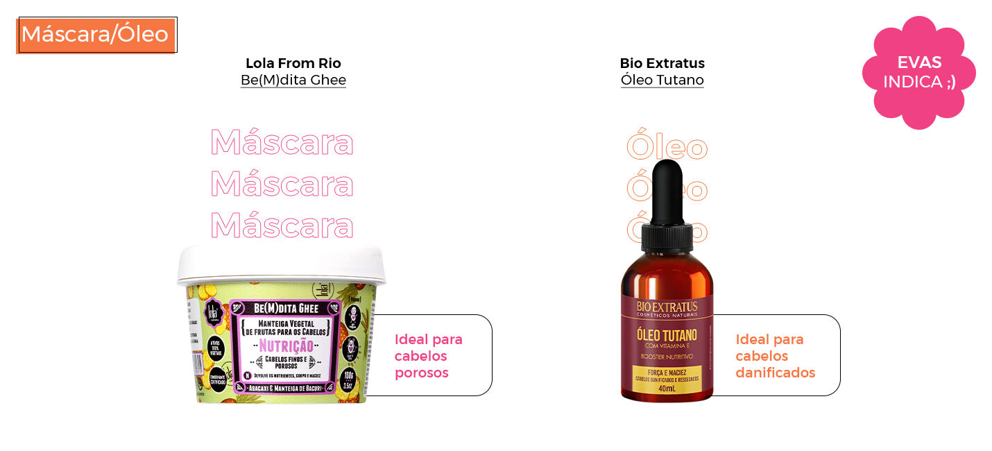 Máscara e óleo para cabelos danificados e porosos.