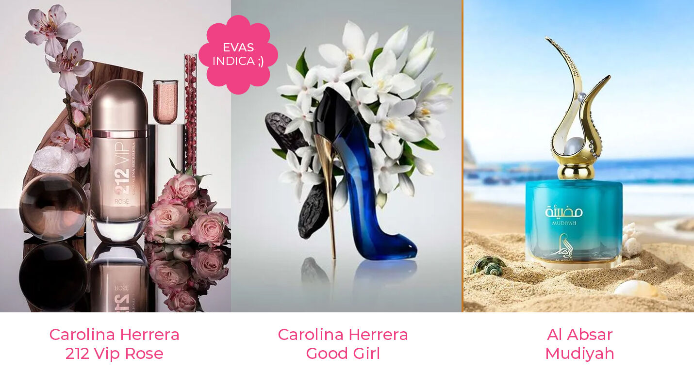 Produtos de beleza e perfumes em exibição elegante.