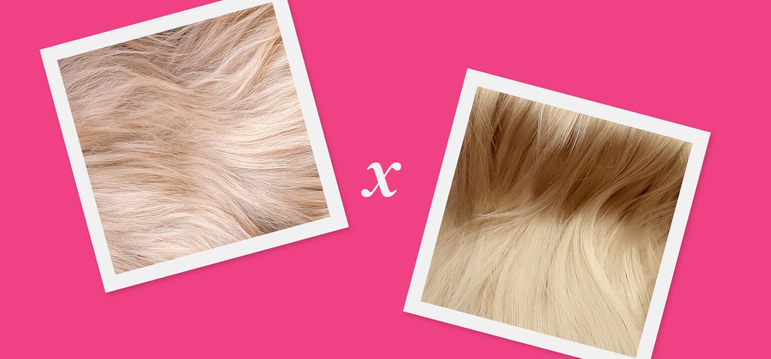 Comparação de cabelos loiros em fundo pink.