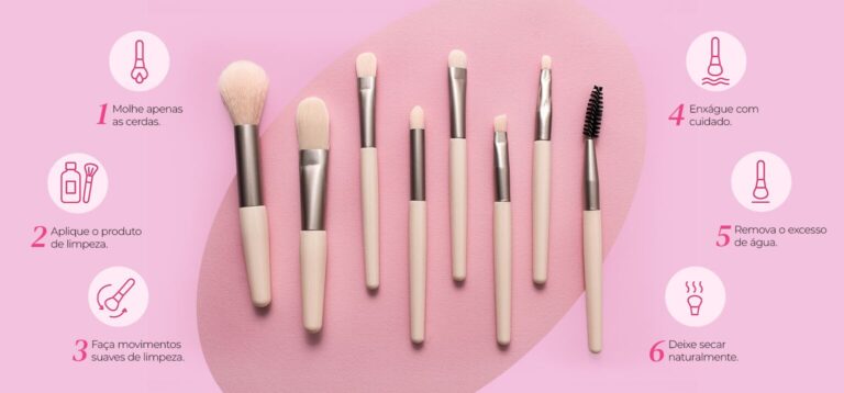 Escova de maquiagem com dicas para limpeza