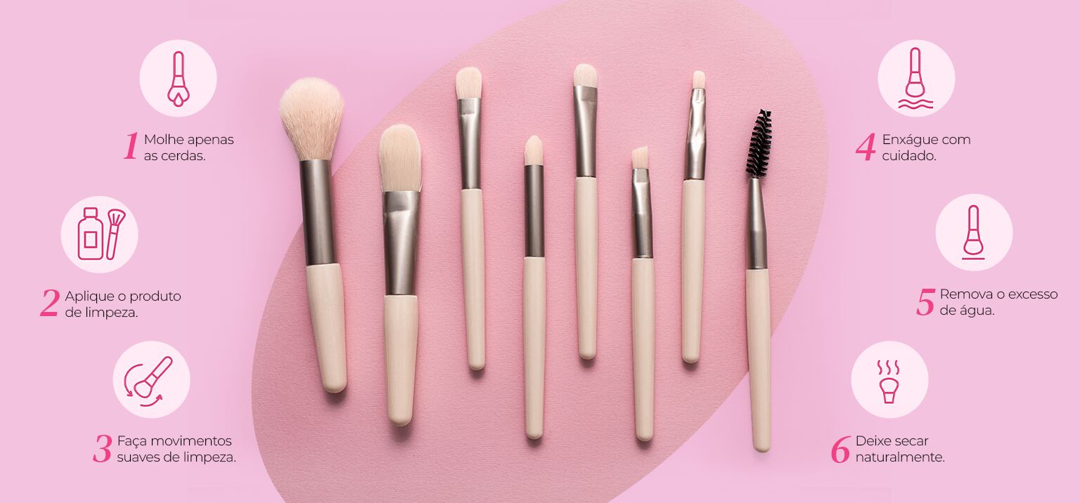 Escova de maquiagem com dicas para limpeza