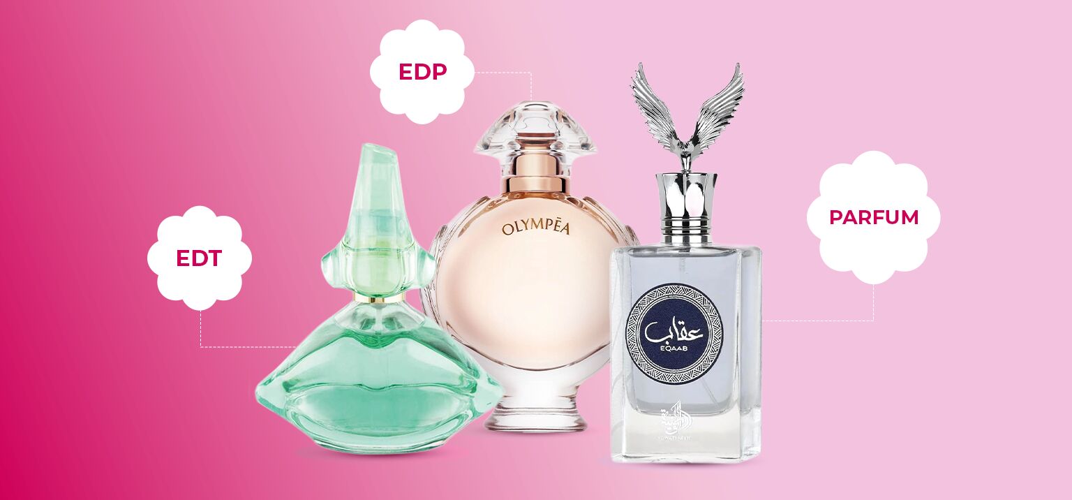 Frascos de perfumes com diferentes concentrações