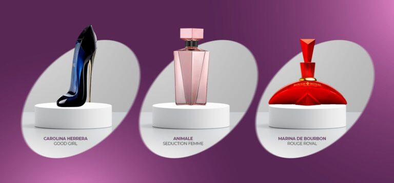Frascos de perfume em pedestal com design elegante