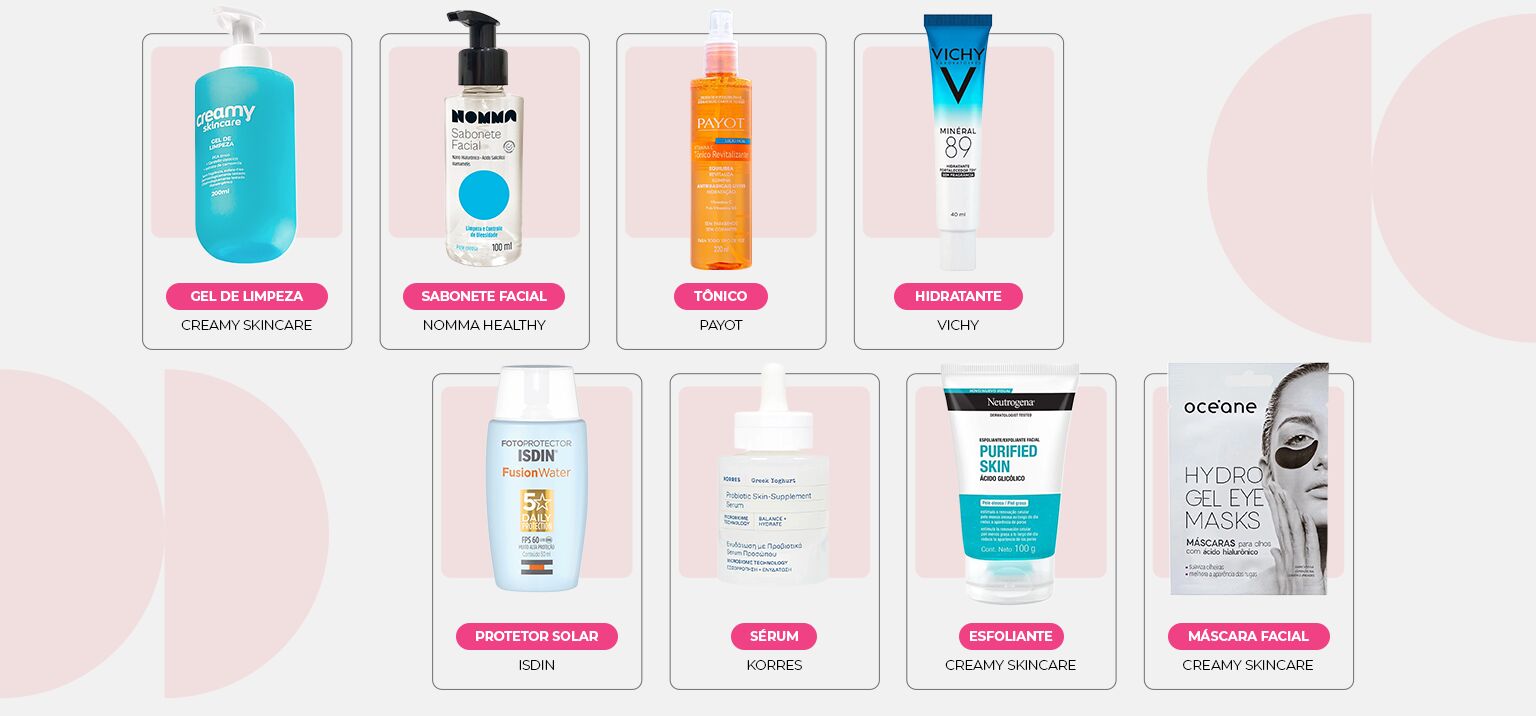 Produtos de cuidados faciais para pele saudável