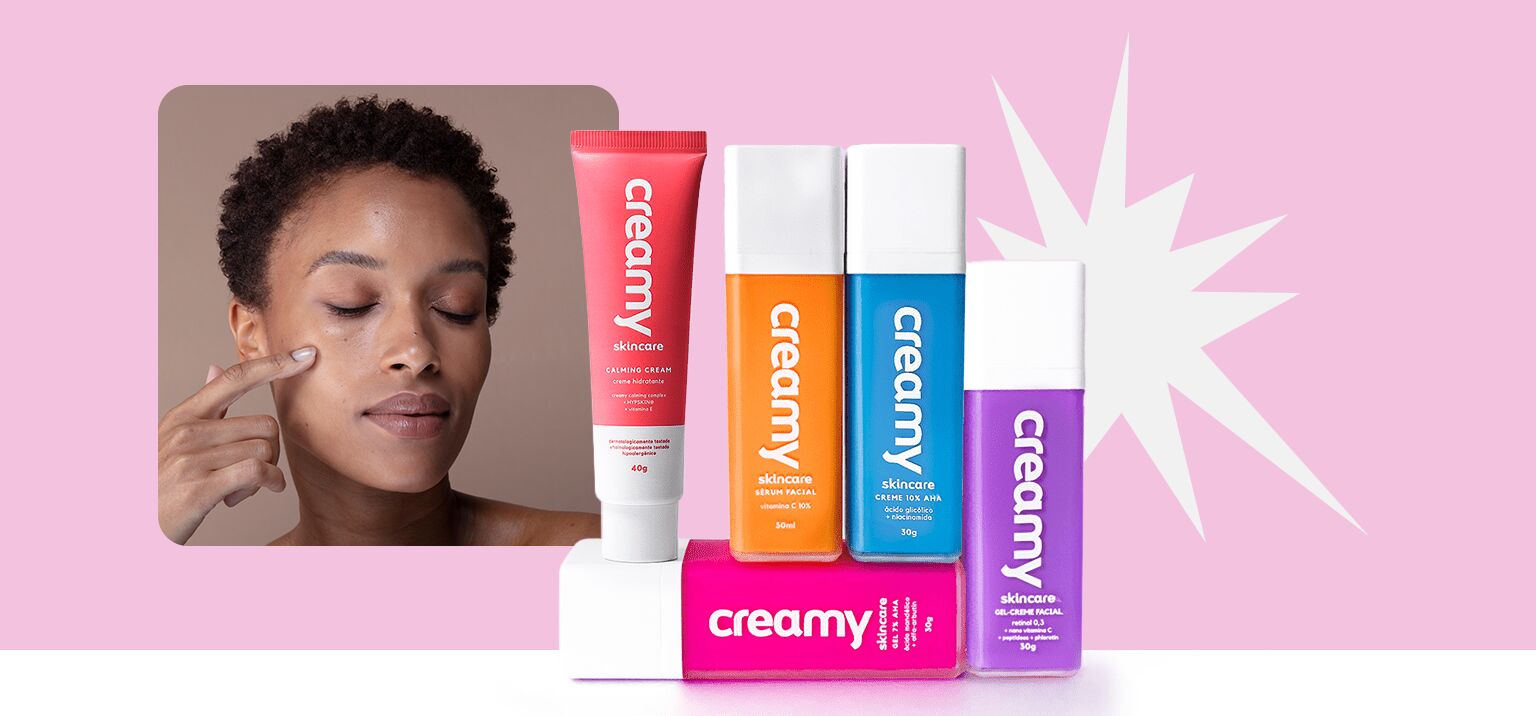 Produtos de skincare da marca Creamy em destaque
