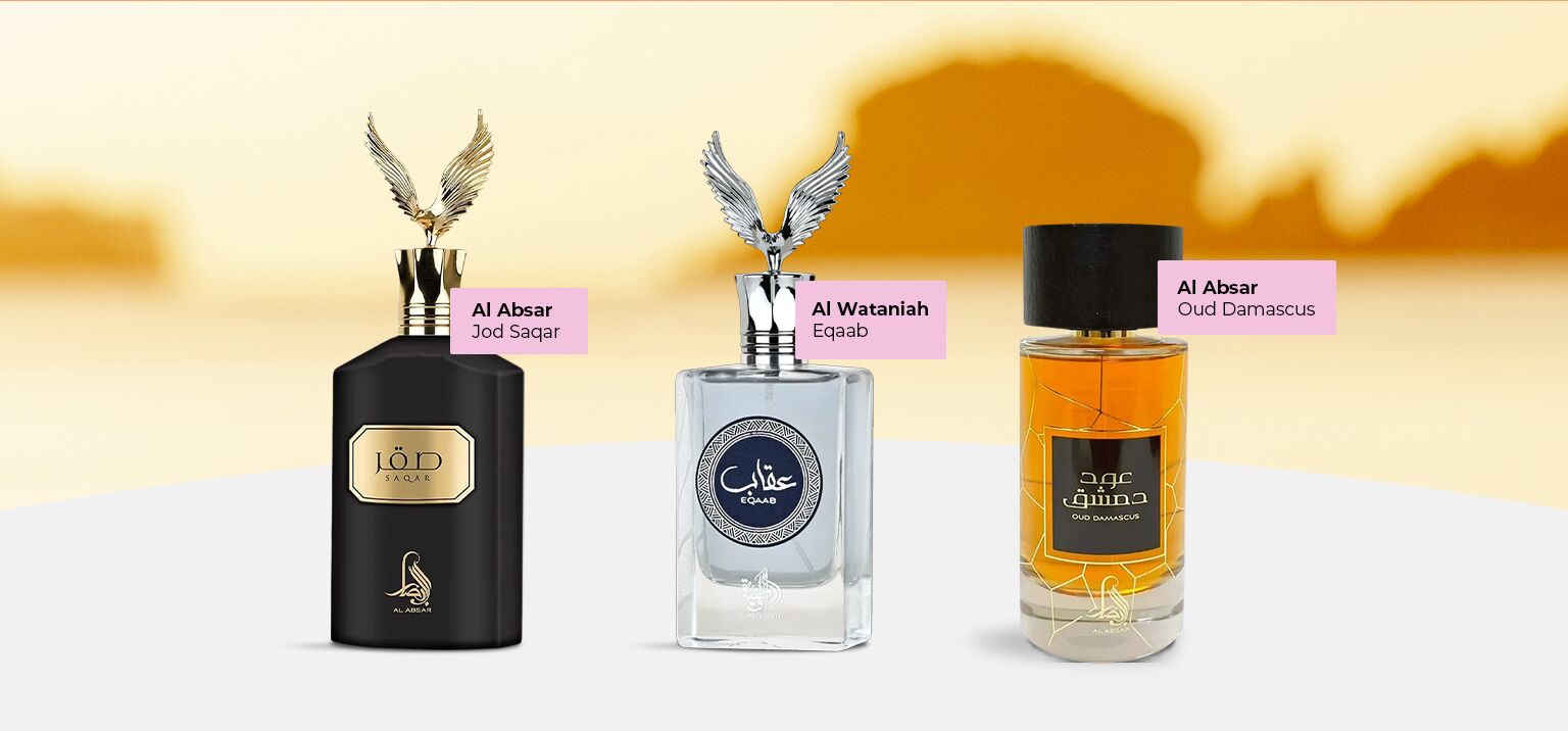 três frascos de perfumes da Al Absar