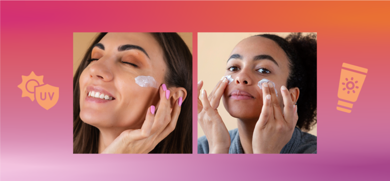 Mulheres aplicando creme facial com proteção UV