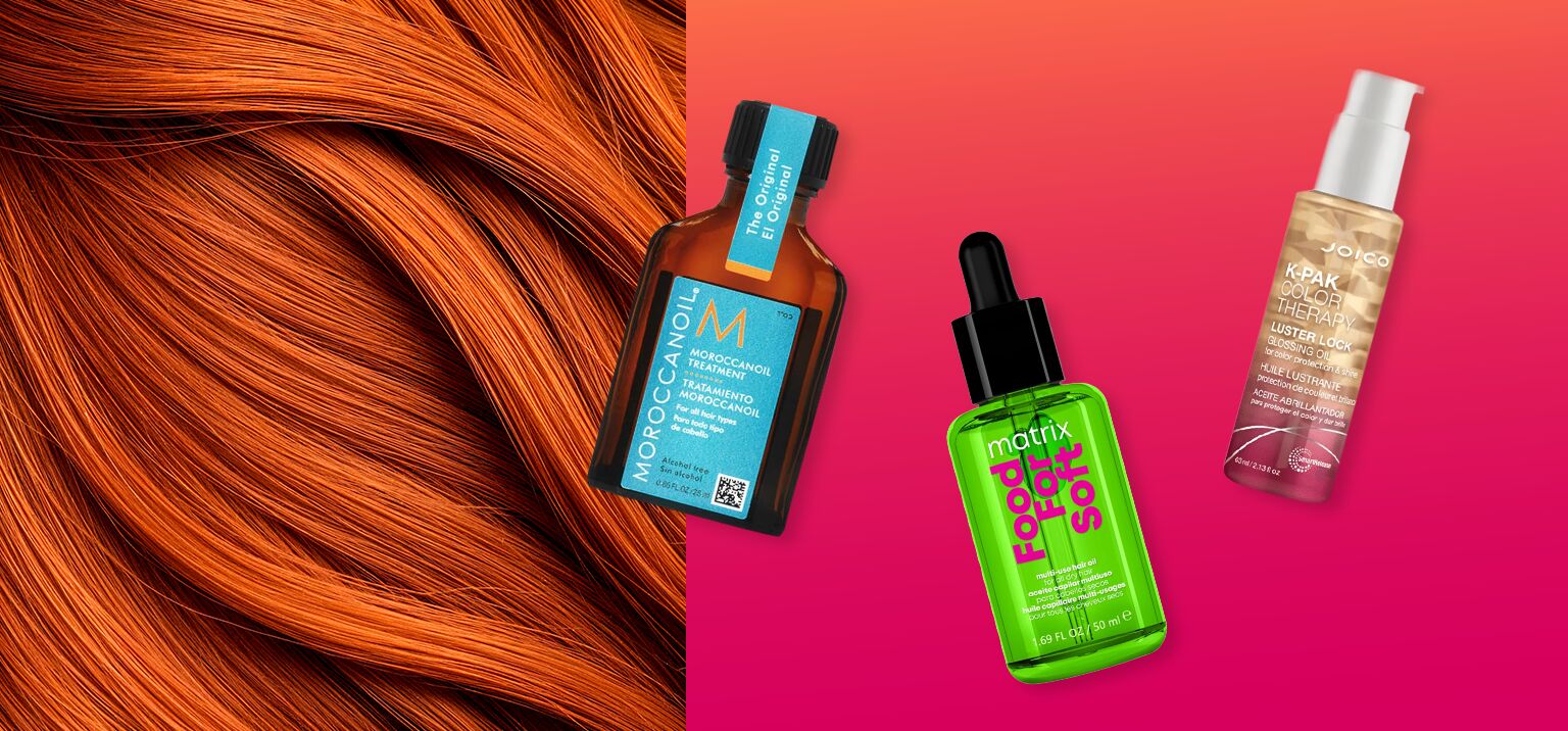 Óleos para cabelo em fundo colorido