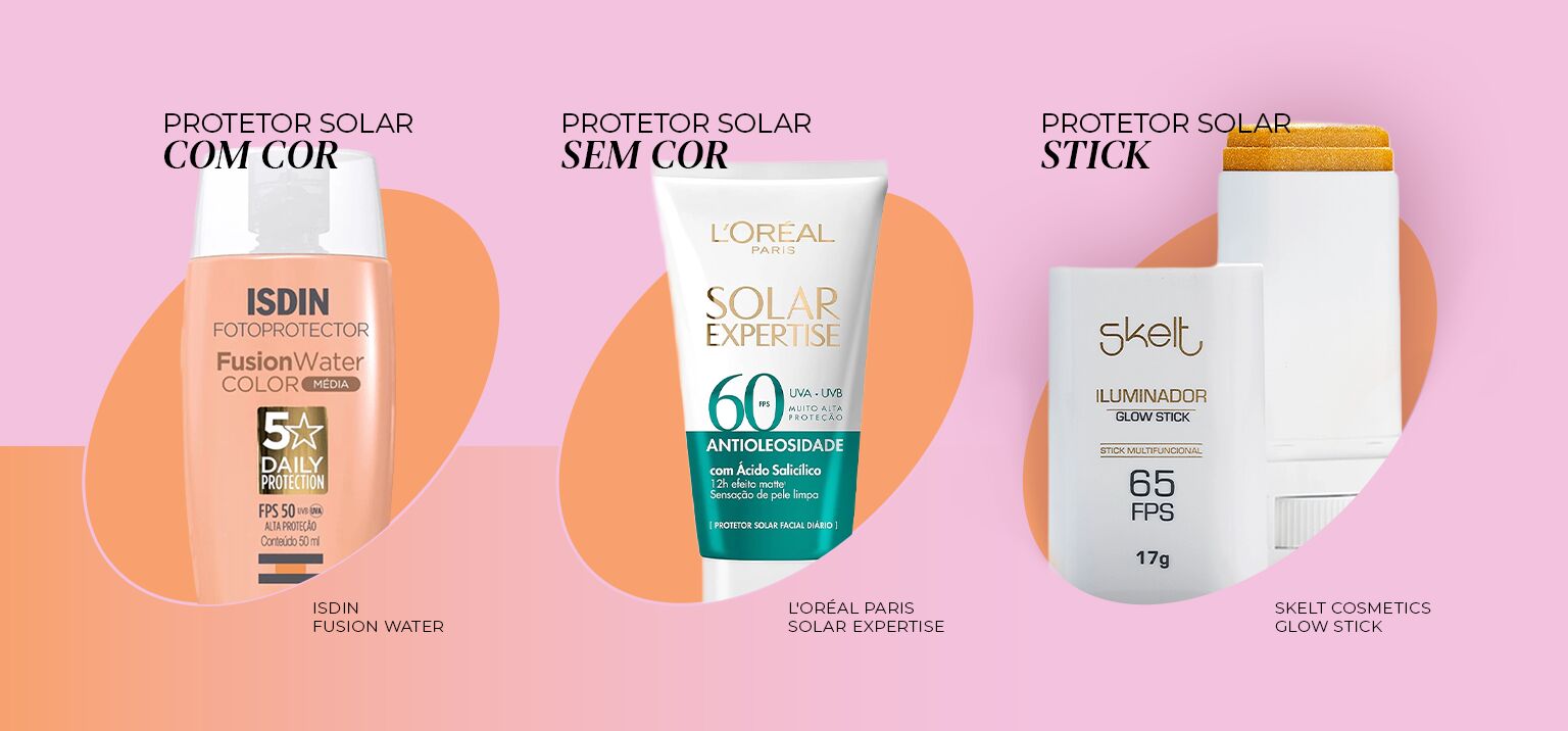 Três protetores solares com diferentes características