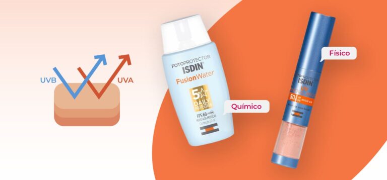 Protetores solares ISDIN, químico e físico, com proteção solar.