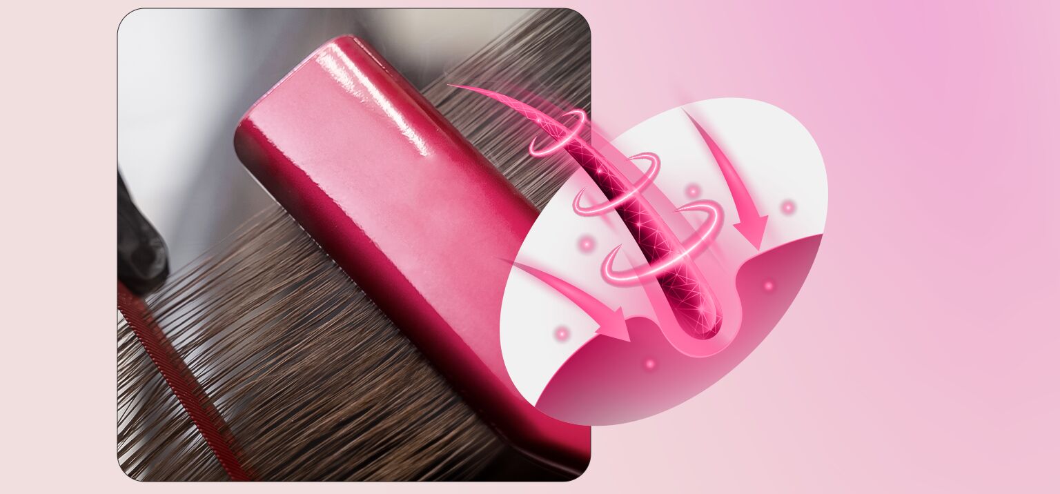 Escova para cabelo com esmalte rosa brilhante