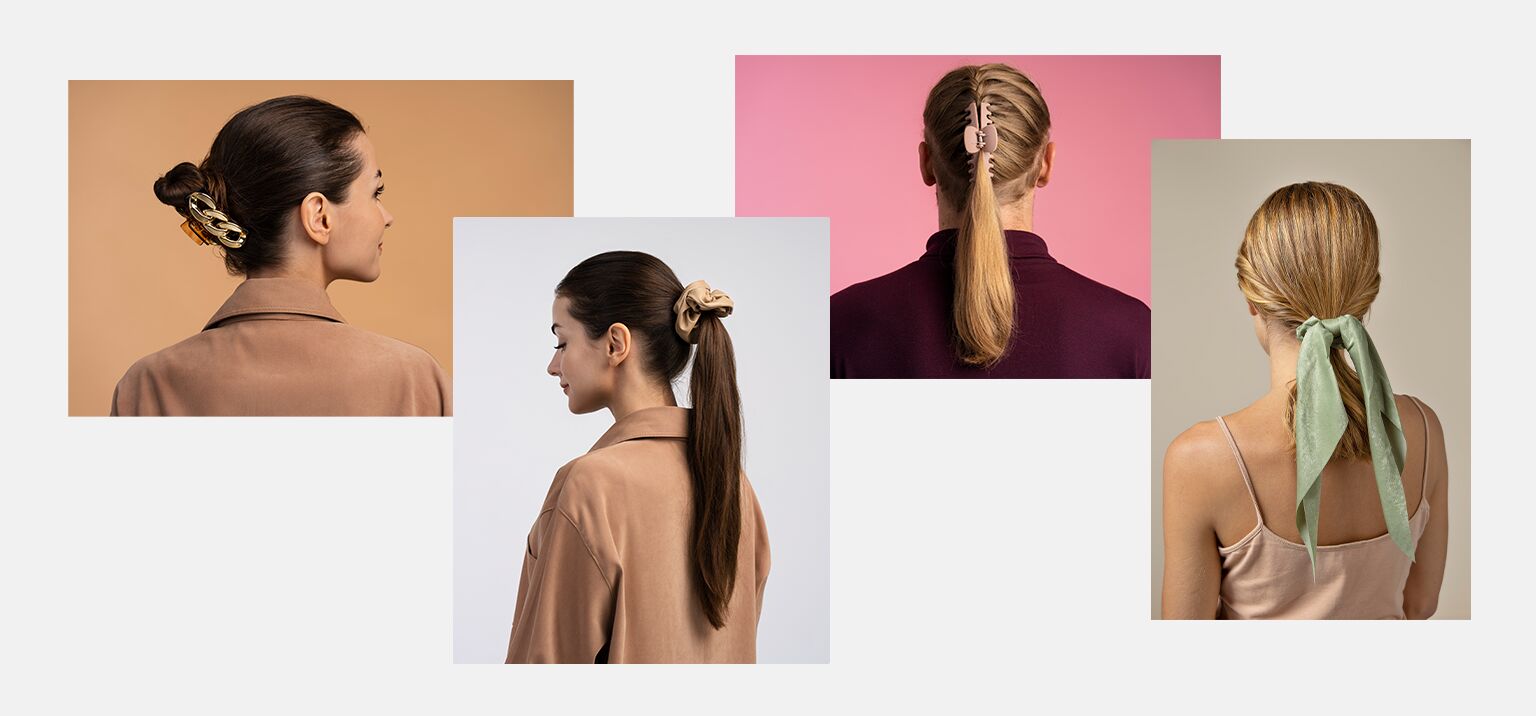 Variados estilos de penteados com prendedores de cabelo.