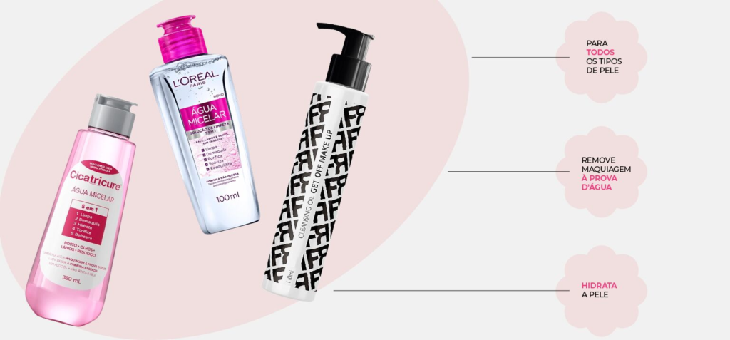 Produtos de limpeza facial em destaque