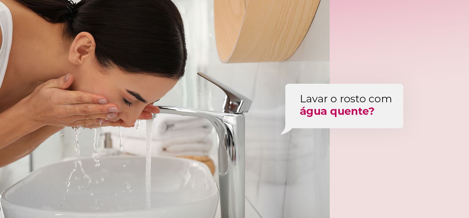 Mulher lavando o rosto com água quente
