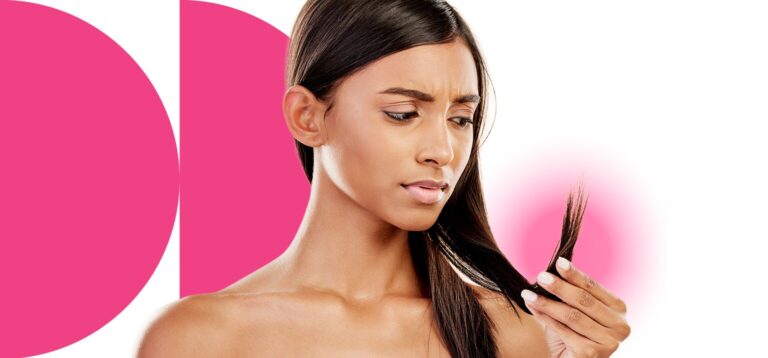 mulher com cabelo danificado