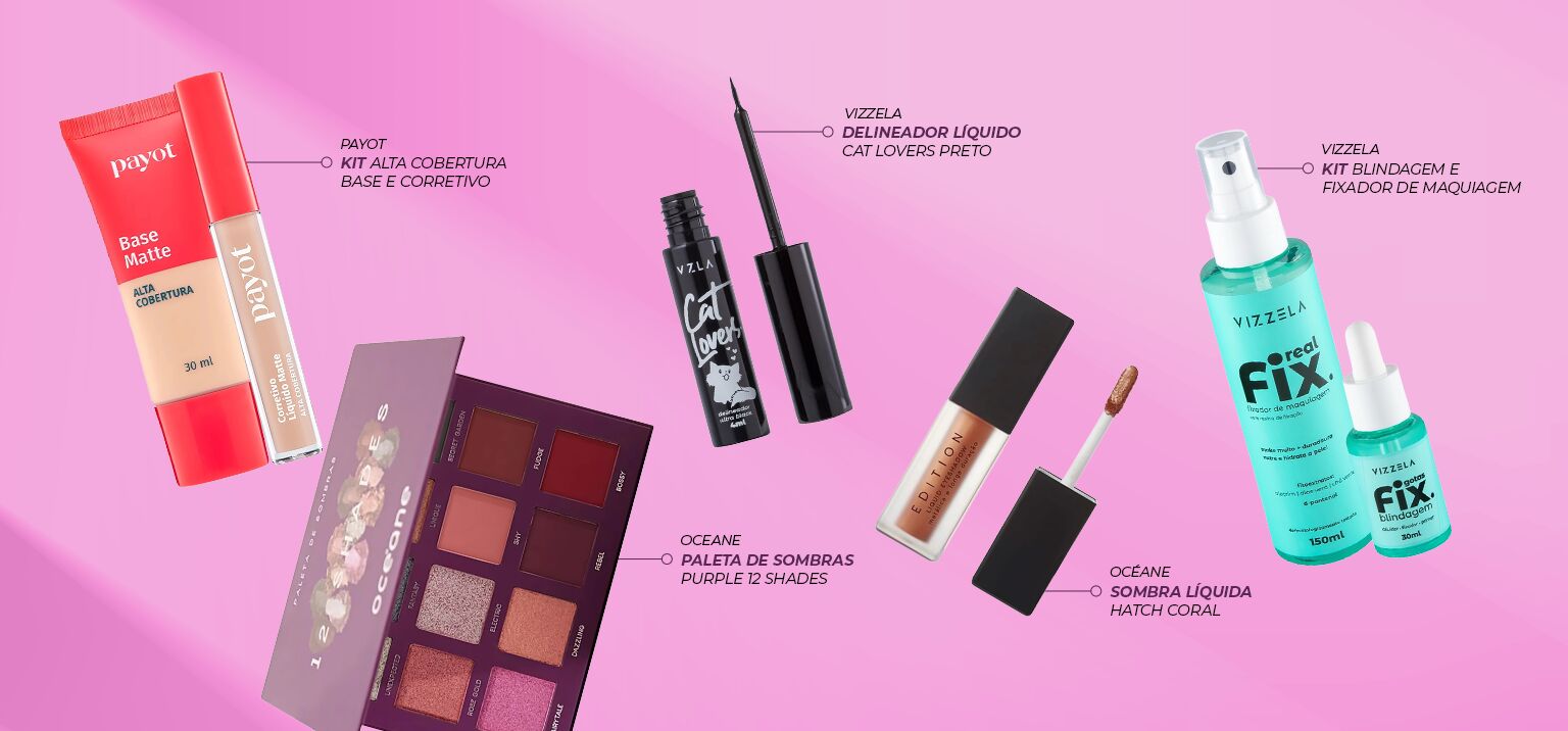 Produtos de maquiagem de diversas marcas